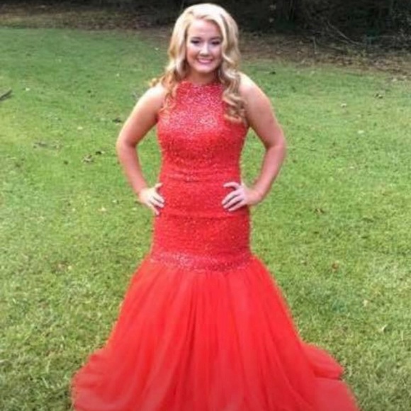 sherri hill red mermaid prom dress